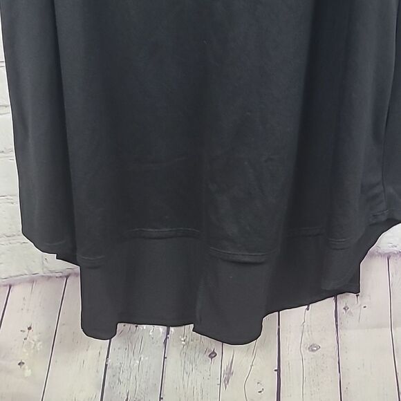 LuLaRoe Solid Black Carly Dress XS (2/4) Jersey Knit Swing Midi Pocket Hi-Low - Picture 4 of 7